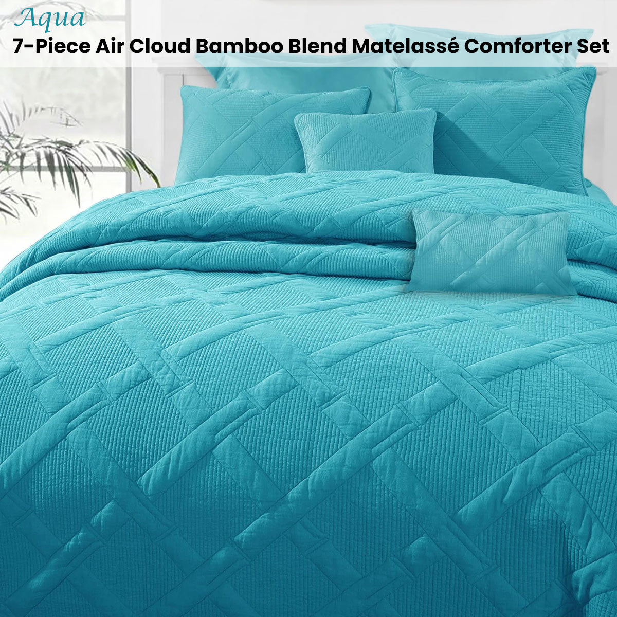 NNEDSZ Ramesses Aqua 7- Piece Air Cloud Bamboo Blend Matelasse Comfort Set King-1