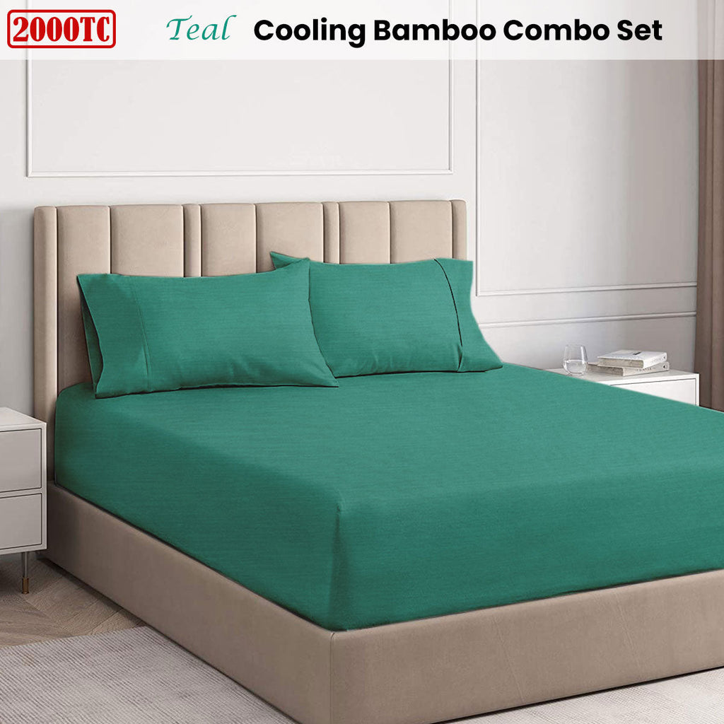 NNEDSZ Ramesses Teal 2000TC Cooling Bamboo Combo Set King-1