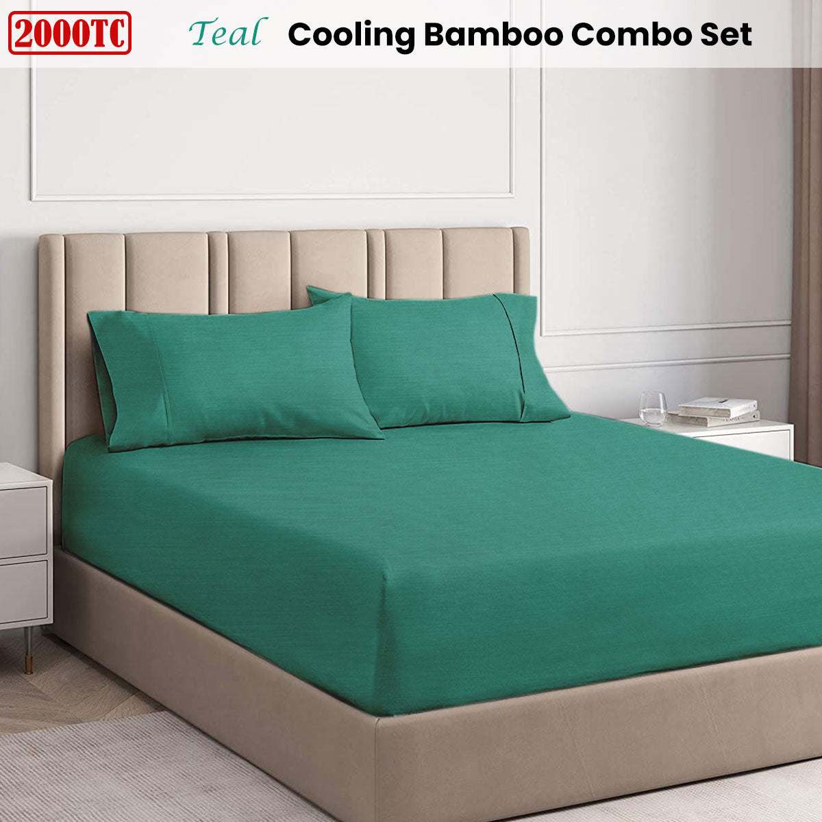 NNEDSZ Ramesses Teal 2000TC Cooling Bamboo Combo Set King-1