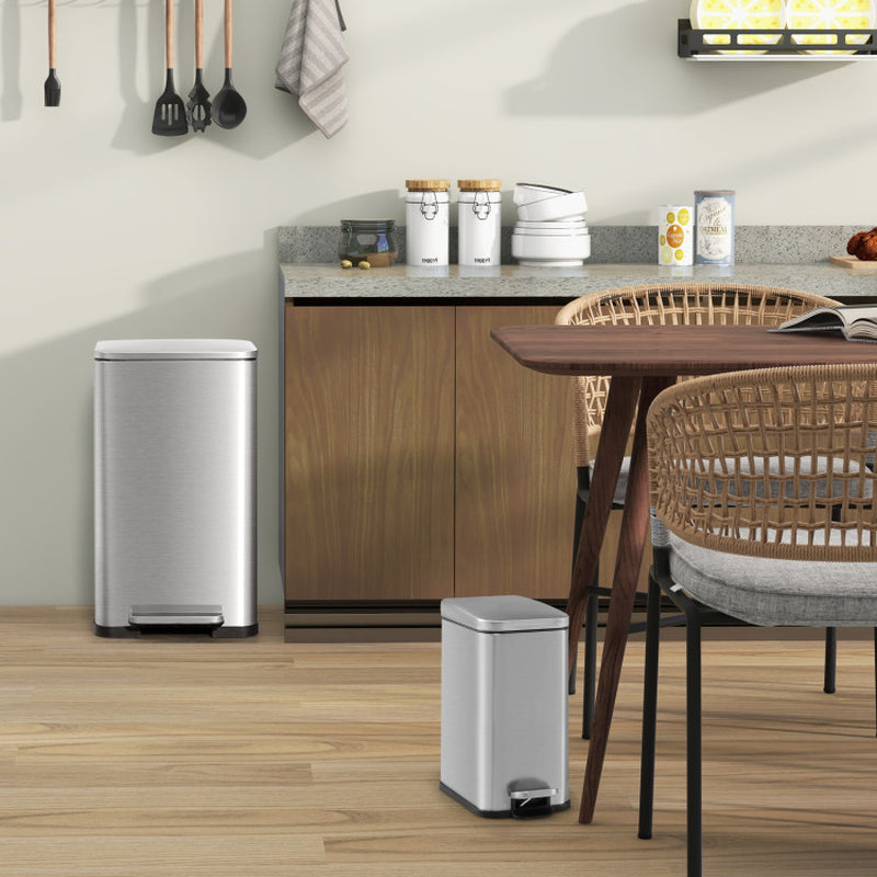 10.5 Gal and 1.6 Gal Step Trash Can Combo Set with Detachable Inner Buckets