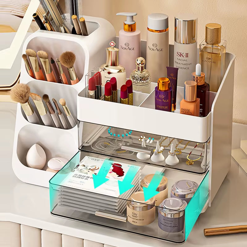 Slant Insertion Cosmetic Storage Box, Dressing Table Desktop, Large Capacity Skincare Shelf, Stationery Storage Box, Pen Holder