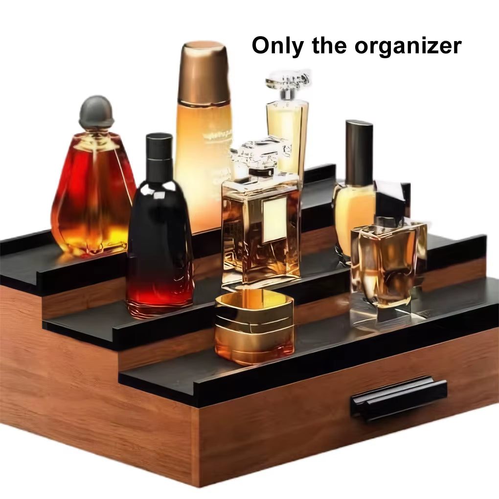 Storage Organizer Elegant Wooden Perfume Display Stand with Drawer Storage Capacity Desktop Organizer for Fragrances