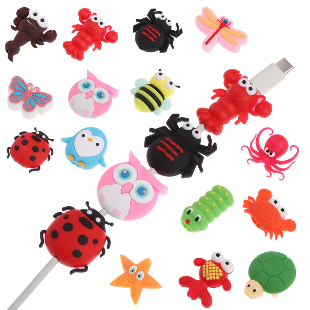 Cartoon Insect Shape Wire Cord Protector Silicone Case Data Line Cover Cute Animal Wired Earphone USB Charger Cable Protectors