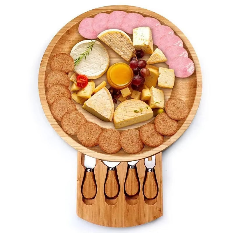 Portable Cheese Platter Tableware Set Deli Board Bake Cake Large Bamboo Rectangle Steak Pizza Tray Plate Including Knife & Fork