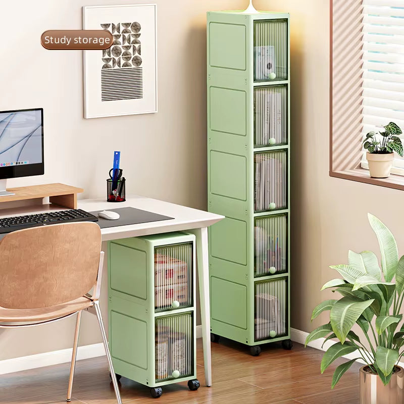 20Cm-Flip Lid Slit Storage Cabinet, Kitchen Slit Shelf, Bathroom Multi-Layer Plastic Snack Cabinet, Narrow-Edge Storage Cabinet