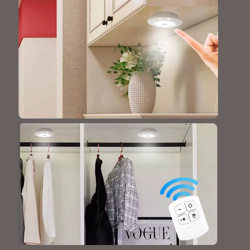3W Super Bright Cob under Cabinet Light LED Wireless Remote Control Dimmable Wardrobe Night Lamp Home Bedroom Closet Kitchen