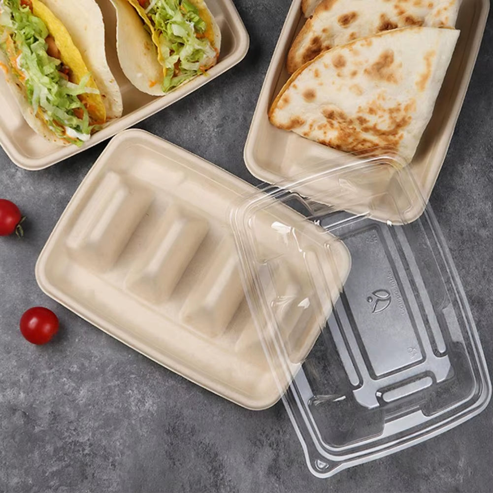 10Pcs Disposable Taco Holders Tray Holder with Dividers Eco-Friendly Taco Plates Packaging Box Event Taco Bar Serving Set