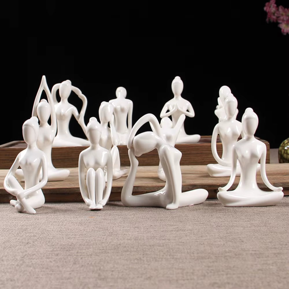 24 Styles Creative Abstract Art Ceramic Yoga Poses Sculptures Figurines Craft Yoga Lady Figure Studio Office Home Decor Ornament