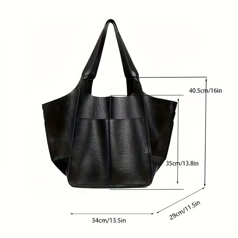 Retro Minimalist Tote Bag Large Capacity Shopping Bag Fashion PU Leather Soft Leather Shoulder Bag
