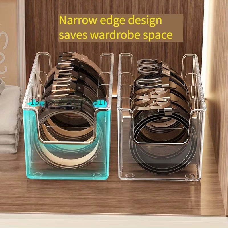 Belt Storage Box; Home Use; Divided Tie Organizer; Desktop Transparent Men'S Belt Storage Box.
