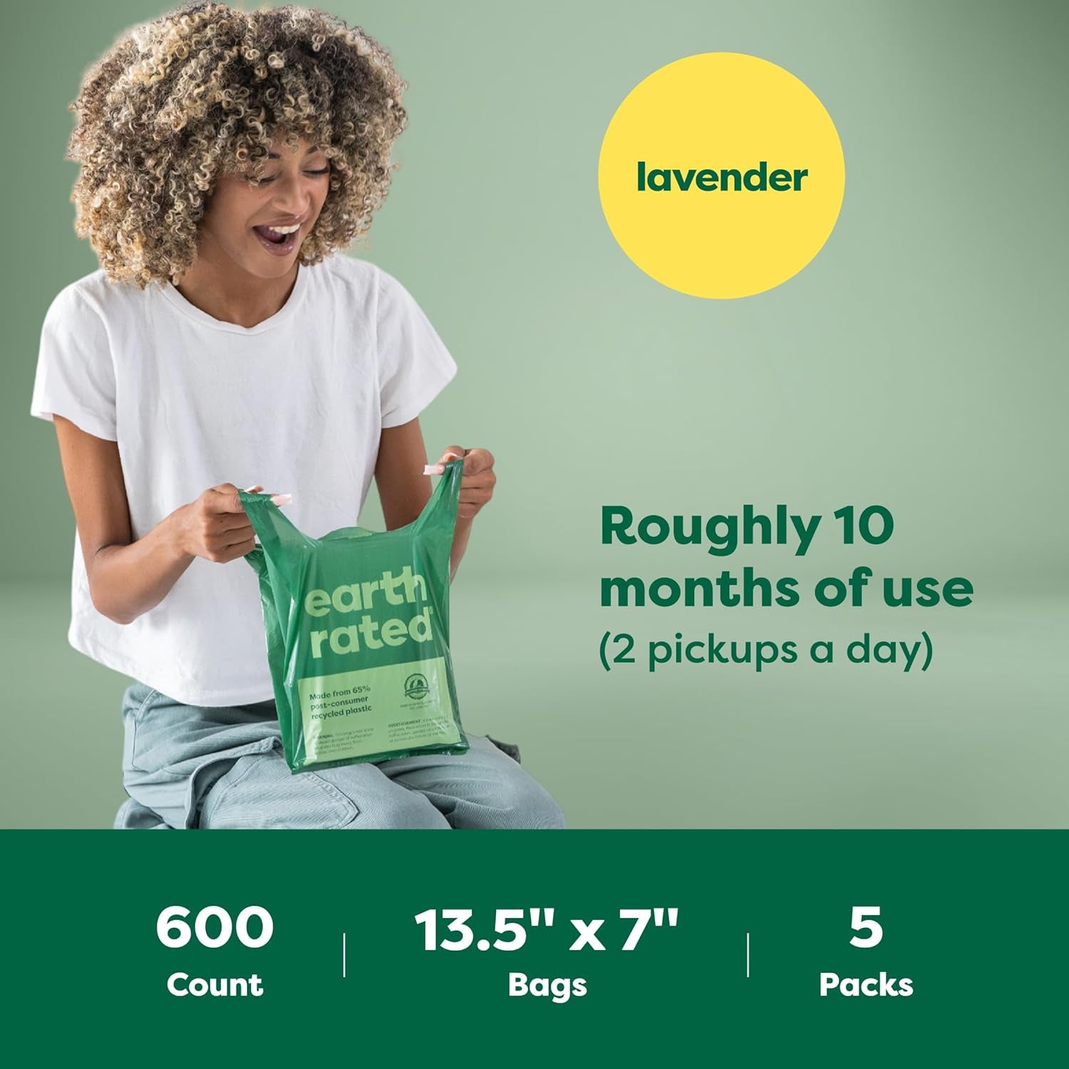 Dog Poop Bags with Easy-To-Tie Handles, Extra Wide Opening, Dispensing Boxes, Guaranteed Leakproof, Lavender, 600 Handle Bags