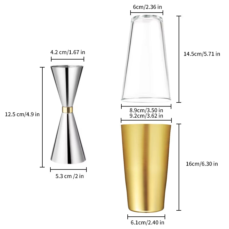Glass Stainless Steel Cocktail Shaker Mixer Wine Martini Boston Shakers for Bartender Enthusiast Drink Party Bar Tools 500 700ML