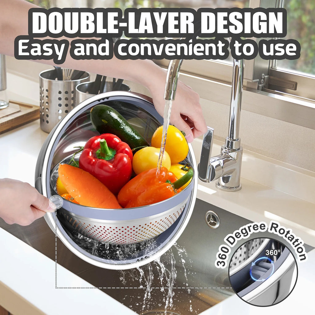 Colander with Mixing Bowl Set, 4 in 1 Stainless Steel Food Strainer with Airtight Visible Lid and 3 Graters, Multifunctional Kitchen Prep Bowls for Washing/Draining/Mixing/ Grating - Black