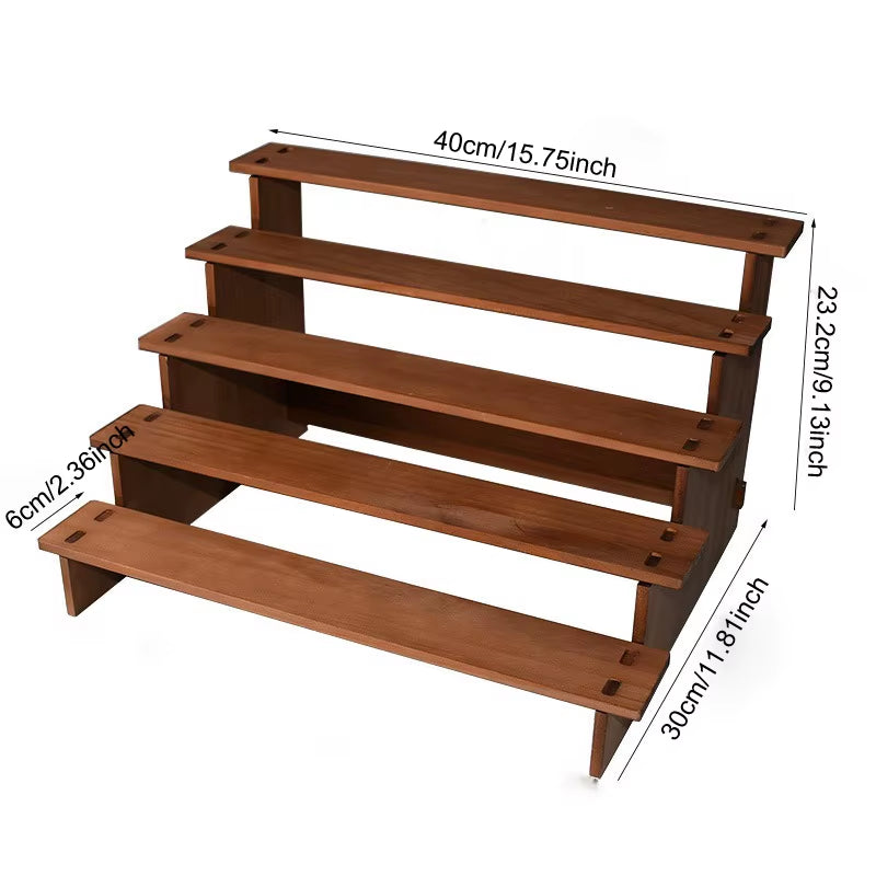 2/3/4/5 Layers Vintage Wood Display Stand Bracelet Hairpins Ring Jewelry Storage Rack Multifunctional Desktop Sundries Organzier