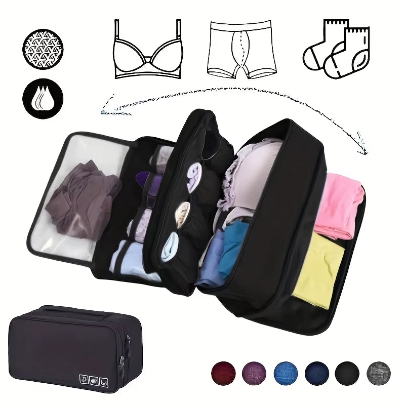 Travel Packing Organizer - Lightweight Oxford Fabric Zipper Storage Bag for Underwear, Compact Multi-Compartment Solution
