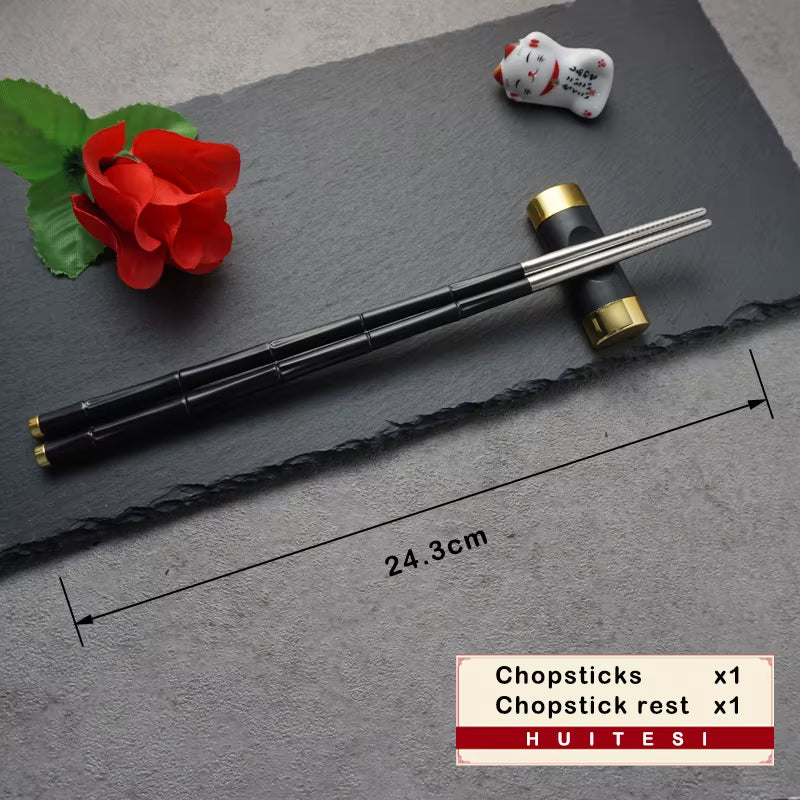 High-End Japanese Stainless Steel Chopsticks Set Metal Non-Slip Steel Chopstick Reusable Food Sushi Sticks Kitchen Tools