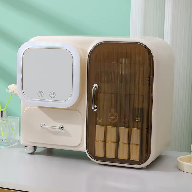 Cosmetic Storage Box with Mirror Desktop Ustproof Large Capacity Makeup Lipstick Skin Care Products Organizer Box with Drawer