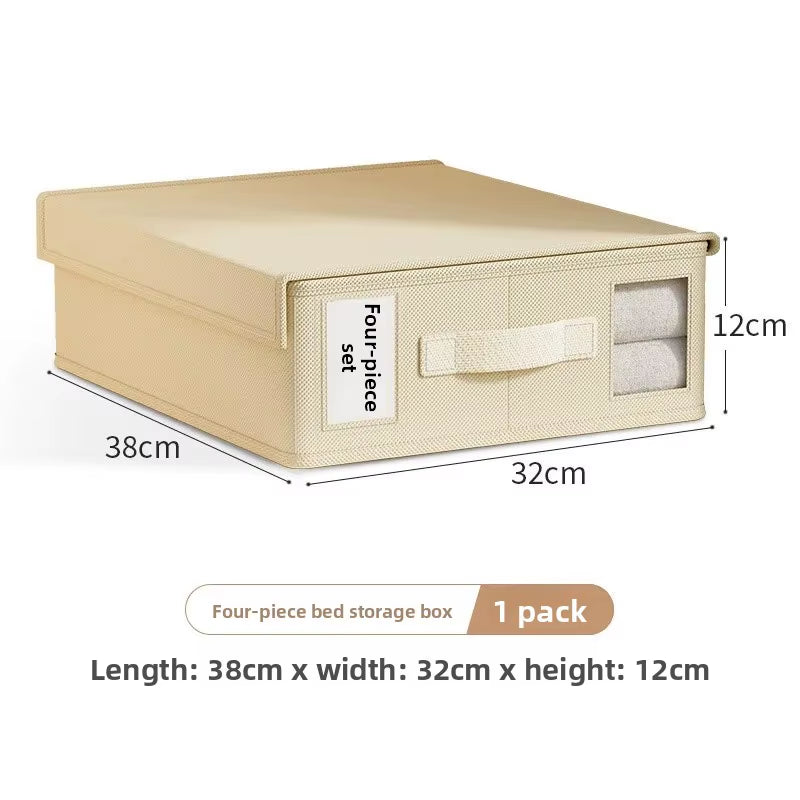 Foldable Non-Woven Fabric Clothing Storage Box with Cover and Visual Window for Home Use Wardrobe Bed Sheet Organizer Box