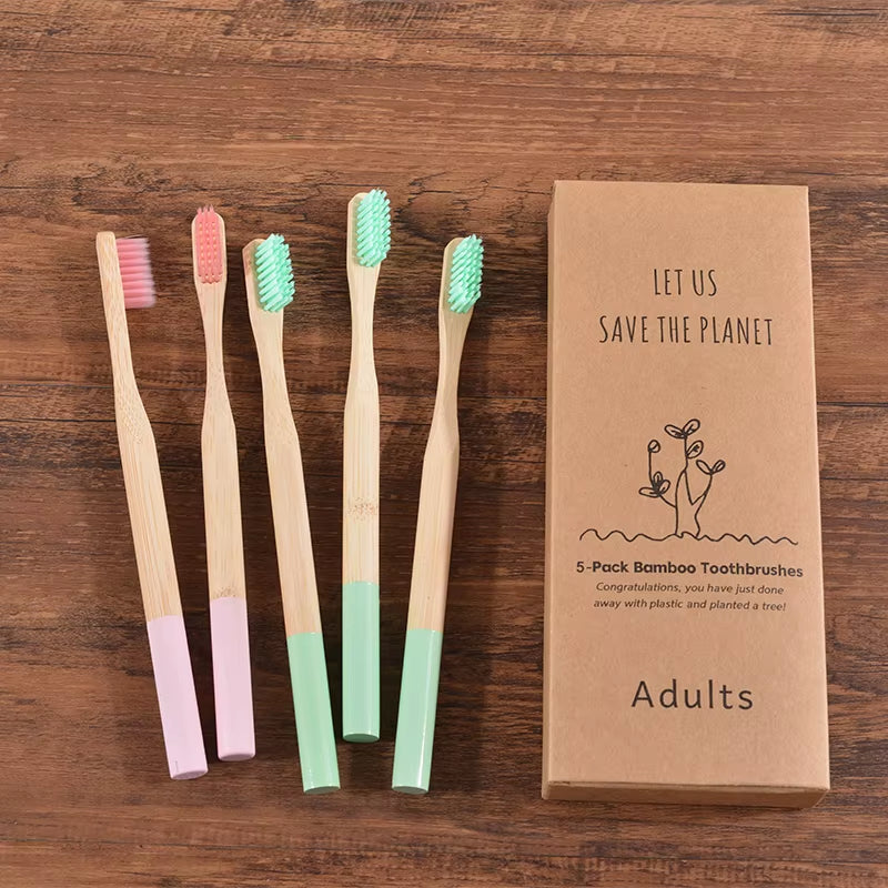 Bamboo Toothbrush 5Pack Adult Medium Bristles Eco Friendly Cepillo Dientes Bambu Oral Care Toothbrush Clareador De Dente Brushes