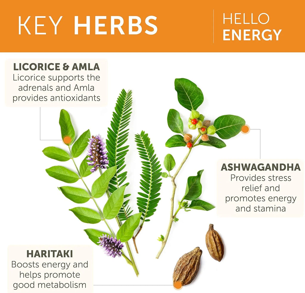 Hello Energy Herbal Supplement with Ashwagandha, Amla, Daily Energy Support, Positivity, Metabolism, 60 Capsules