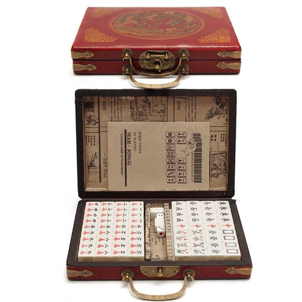 Chinese Numbered Mahjong Set 144 Tiles Mah-Jong Set Portable Chinese Toy with Box Fiber Board Mahjong Board Game for Fun Camping