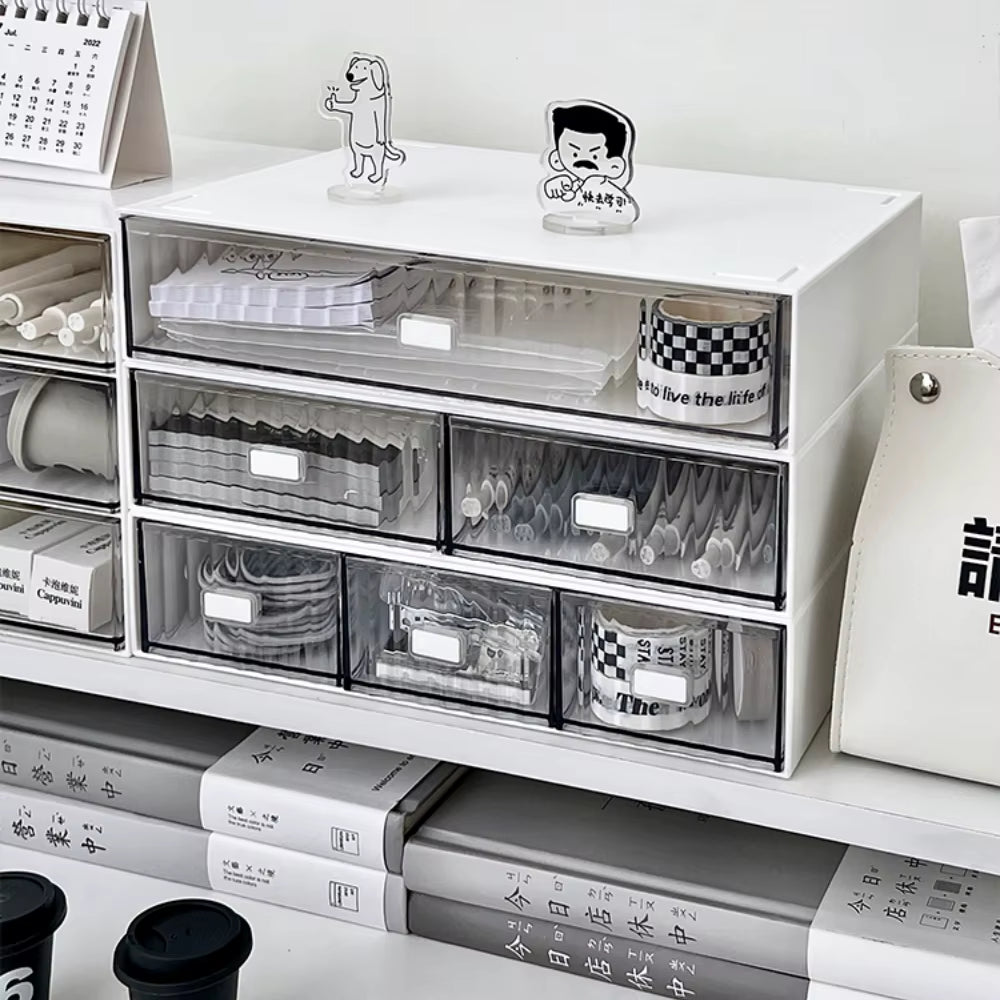 Ins Acrylic Pen Holder Storage Box Desktop Stationery Pen Box Office Transparent Large-Capacity Drawer Makeup Organizer Cosmetic