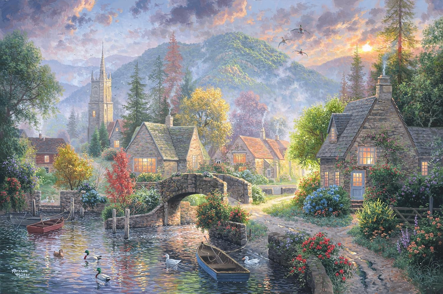 DIY Paint by Numbers Kit for Adults Unframed Canvas: Beginner to Advanced Paint by Numbers Kit Kits Include Acrylic Paint Set Brushes & Tabletop Easel (Mountain Village 16"X 20" Unframed)