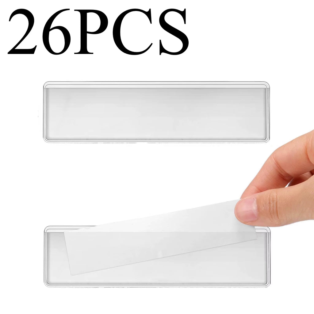12Pcs Clear Adhesive Shelf Tag Pockets Index Card Label Holders for Organizing Classify Items Stationery Office Supplies