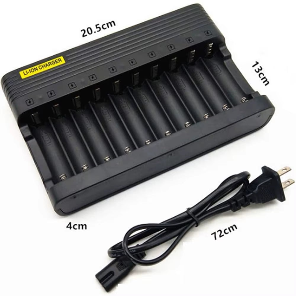 18650 Battery Charger 10 Slots EU US Plug for 4.2V Li-Ion 14500 16340 18350 20700 22650 26650 Batteries Rechargeable Charging