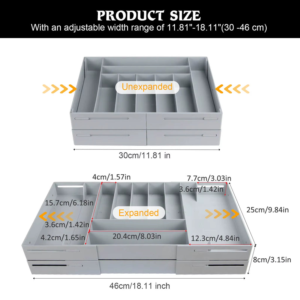 2 Tier Drawer Organizer Multi Level Collapsible Expandable Desk Organizer Trays for Office Supplies, Kitchen Gadgets Utensils