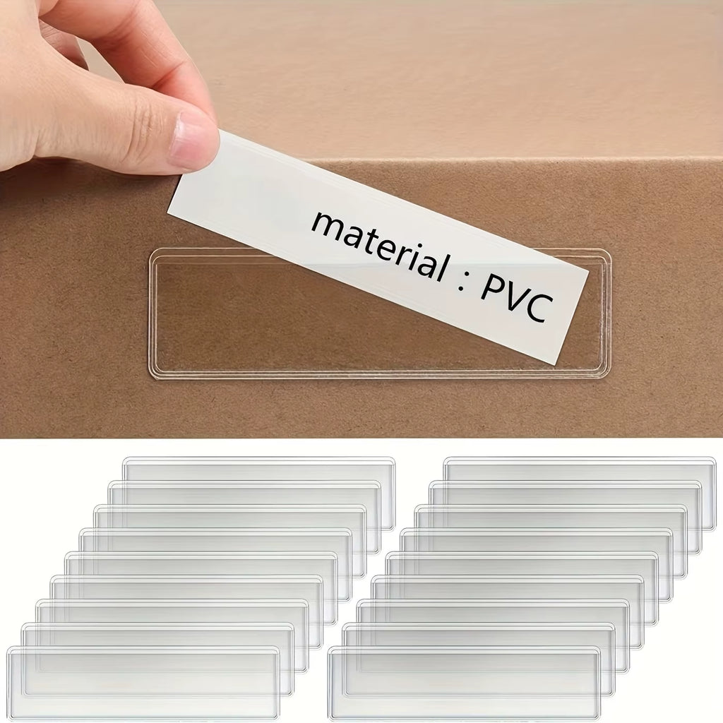 12Pcs Clear Adhesive Shelf Tag Pockets Index Card Label Holders for Organizing Classify Items Stationery Office Supplies