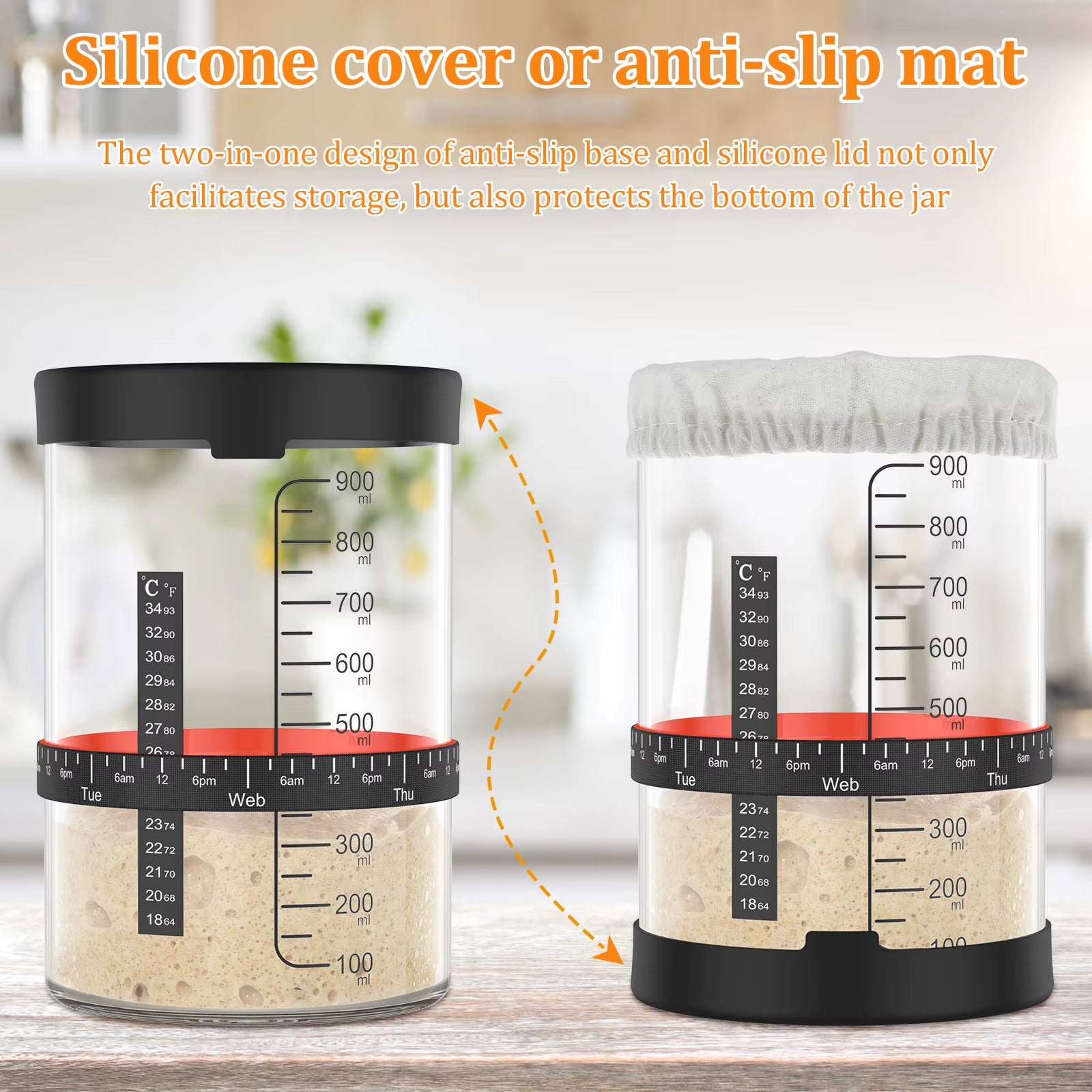 Sourdough Starter Jar 900Ml Starter Container Clear Glass Jar and Accessory Sourdough Bread Baking Supplies Ferment Food Storage