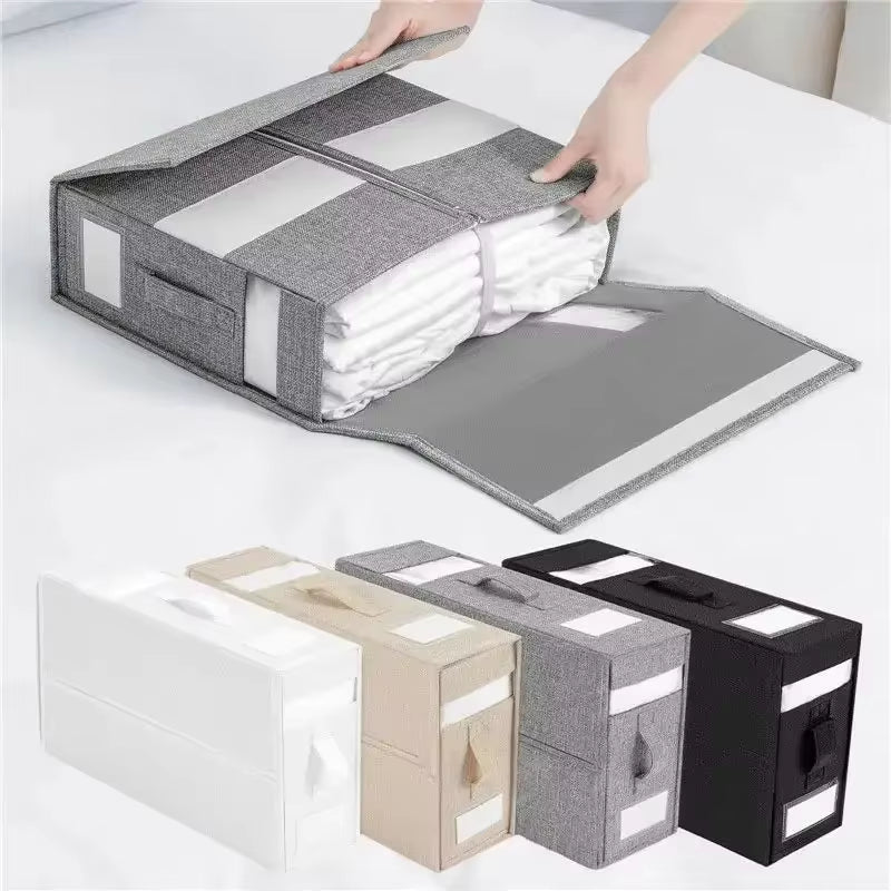 Foldable Closet Storage Bins Air and Dust Resistant Folding Bed Linen Organizer Window Clothes and Sheets Storage Box