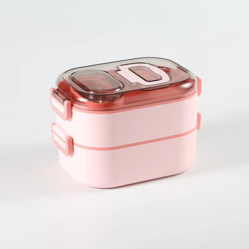 Office Worker Lunch Box Double-Layer Bento Box Stainless Steel Heating Lunch Box Set Student Tableware Microwave