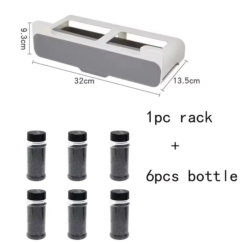 1Pc Plastic Seasoning Bottle Storage Rack Punch-Free Adjustable Seasoning Box Salt Sugar Seasoning Jar Set Kitchen Organizer