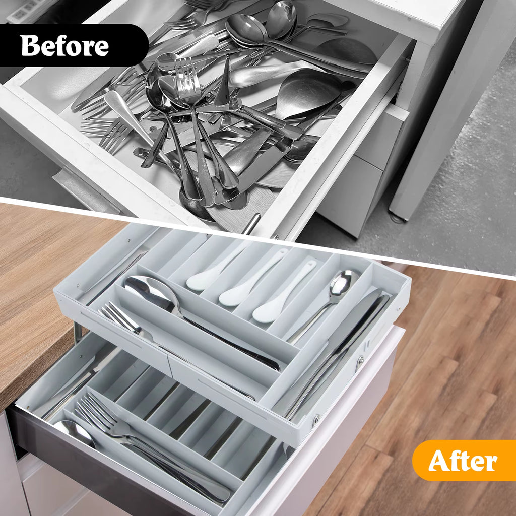 2 Tier Drawer Organizer Multi Level Collapsible Expandable Desk Organizer Trays for Office Supplies, Kitchen Gadgets Utensils