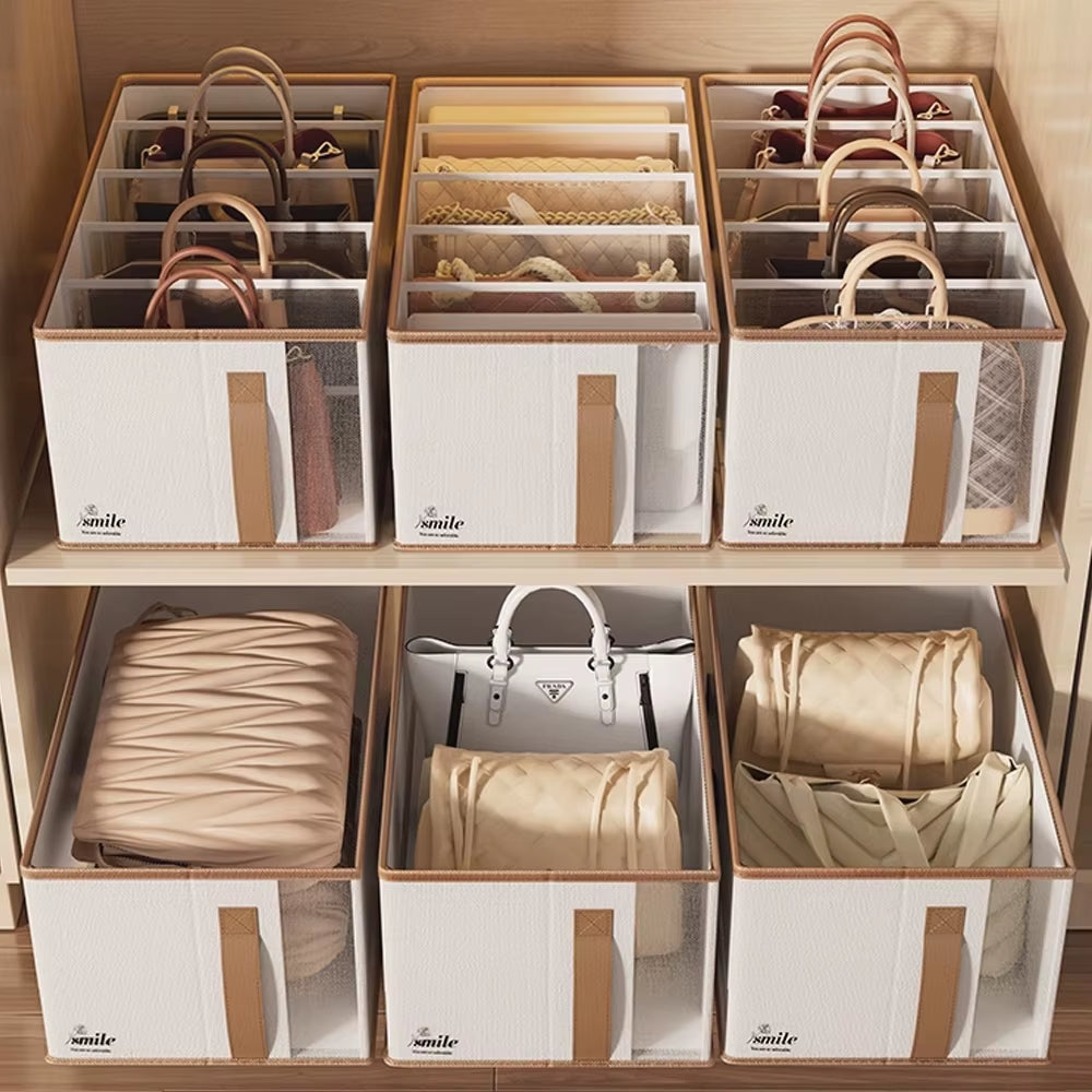 5 Grids Handbag Storage Box Closet Handbag Organizer Wardrobe Clothes Thickened Pants Sweatshirt Shirt Storage Box Compartment