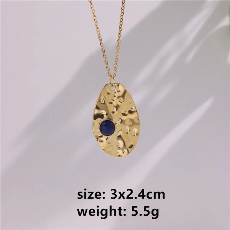 2022 New Gray Enamel round Star Sun Charm Natural Stones Pendants Necklace Stainless Steel Clavicle Chain Jewelry