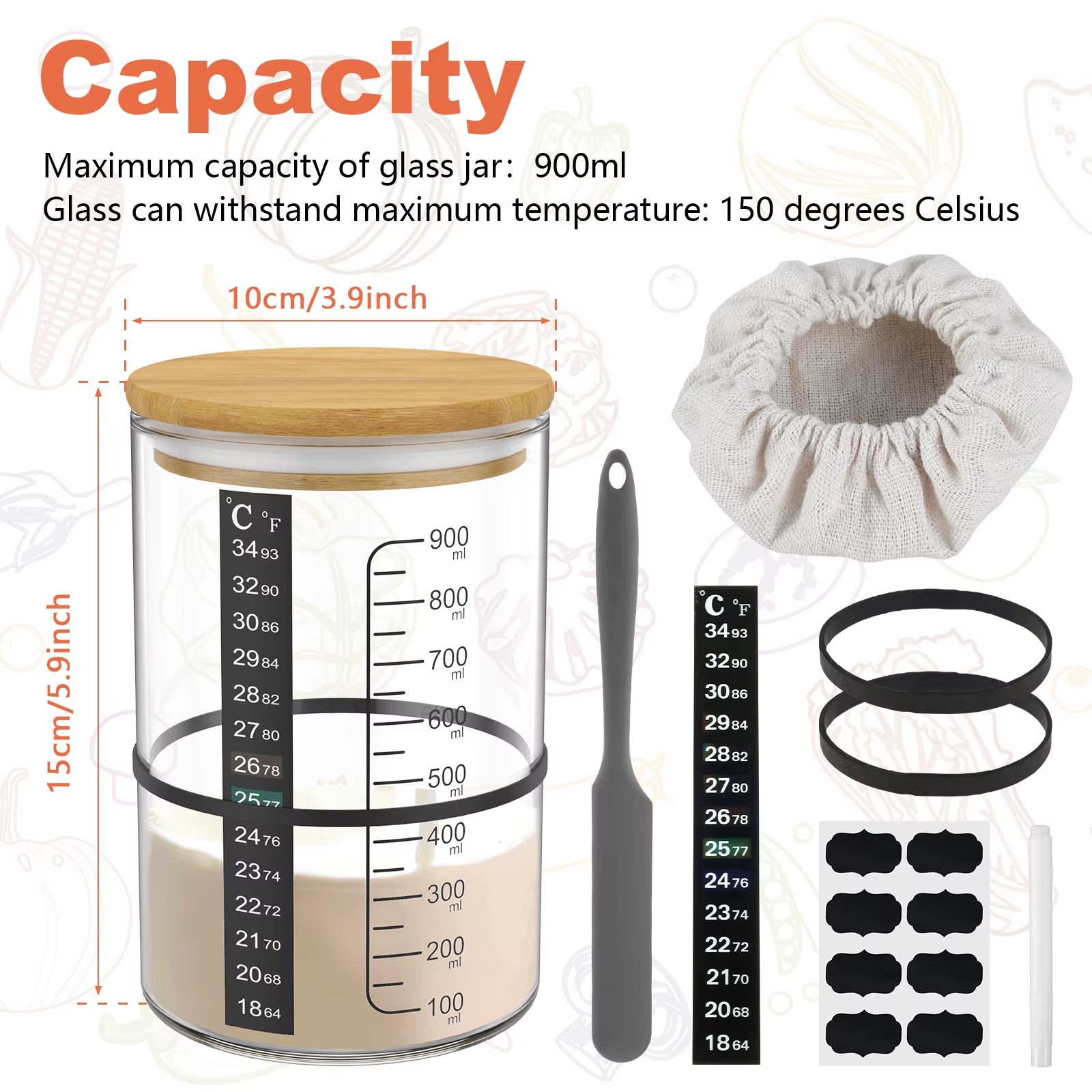Sourdough Starter Jar 900Ml Starter Container Clear Glass Jar and Accessory Sourdough Bread Baking Supplies Ferment Food Storage