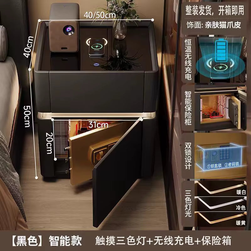 Smart Nightstand with LED Light Wireless Charging Safe or 2 Drawers – Modern Bedside Table Tempered Glass Top No Assembly