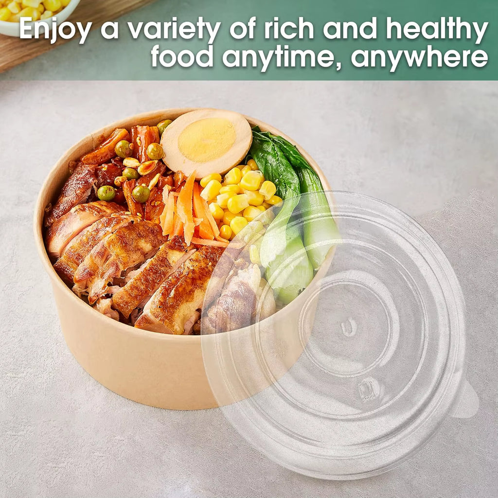 30/1X 500/750/1000ML Portable Kraft Salad Paper Bowls with Lids Biodegradable Disposable Tableware Meal Prep Takeout Bento Boxes