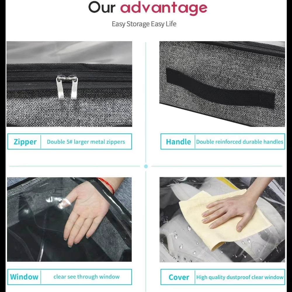 Shoe Storage Organizer Box for under Bed, Fit 12 Pairs, Collapsible Closet Underbed Shoes Container Bags with Reinforced Handles