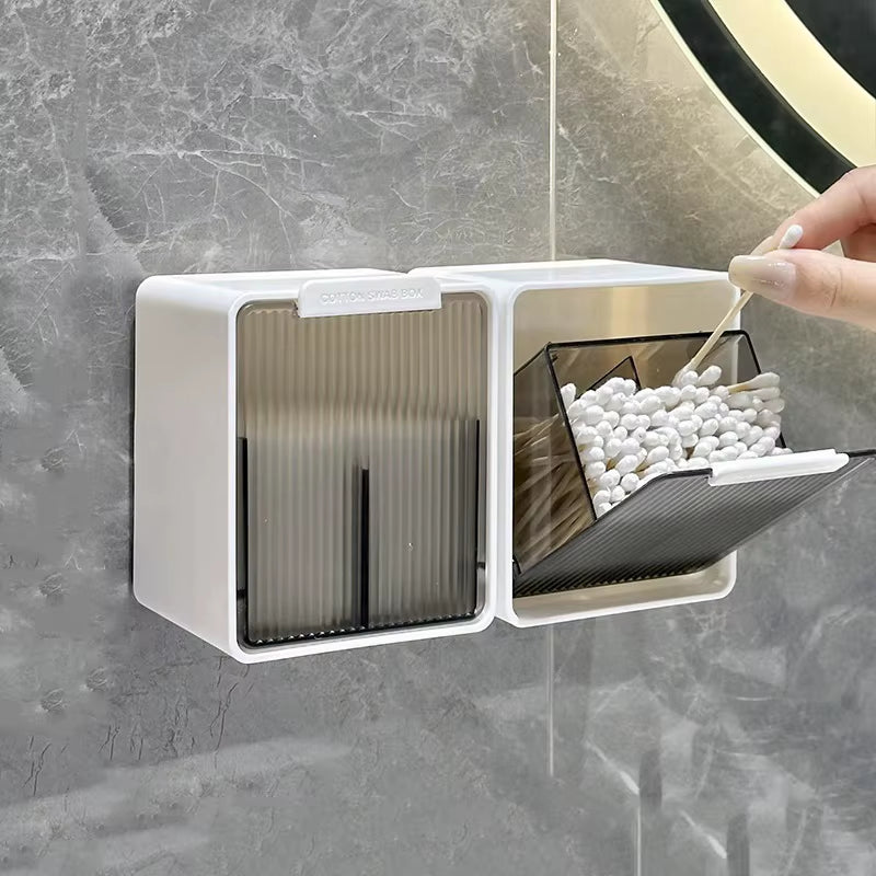 Wall Mounted Qtip Holder Canisters for Cotton Swab, Floss Qtip Dispenser Qtip Jars with Lid Cotton Ball Organizers Storage Box