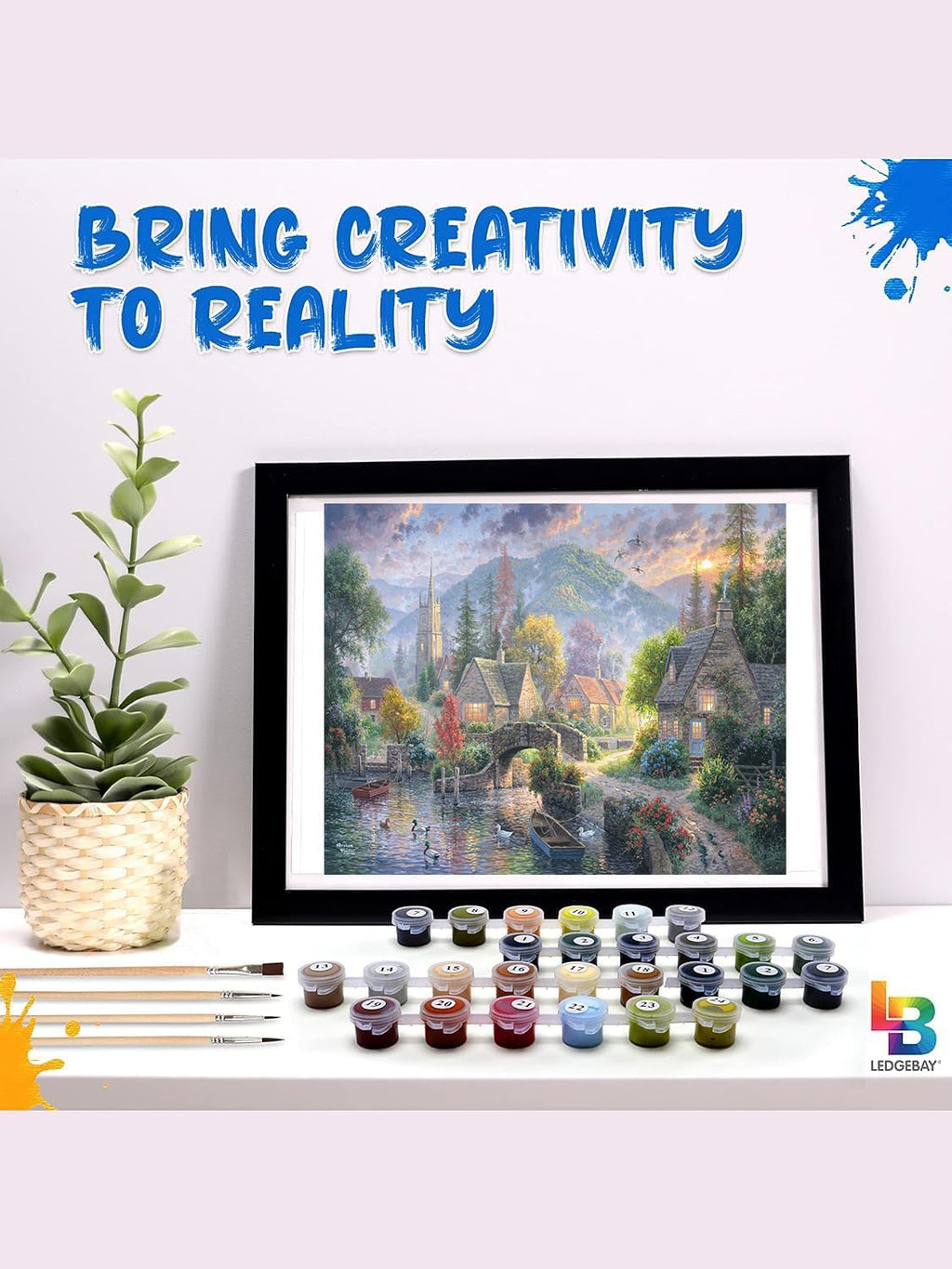 DIY Paint by Numbers Kit for Adults Unframed Canvas: Beginner to Advanced Paint by Numbers Kit Kits Include Acrylic Paint Set Brushes & Tabletop Easel (Mountain Village 16"X 20" Unframed)