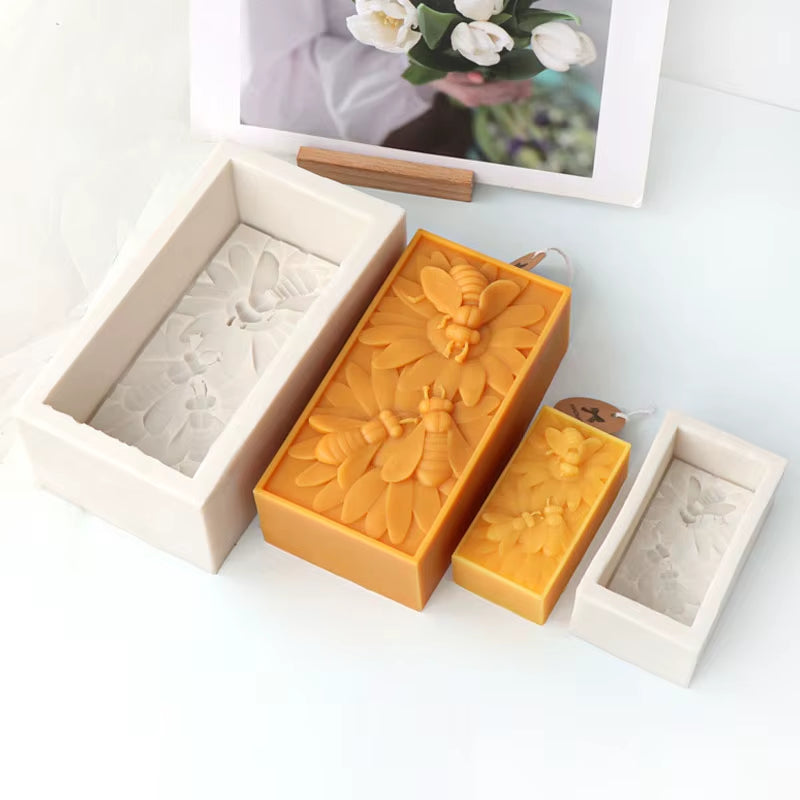 Bee Honeycomb Flower Candle Silicone Mold Rectangle Bee Wax Soap Making Mould Gypsum Candle Resin Tool Chocolate Baking Kit Gift