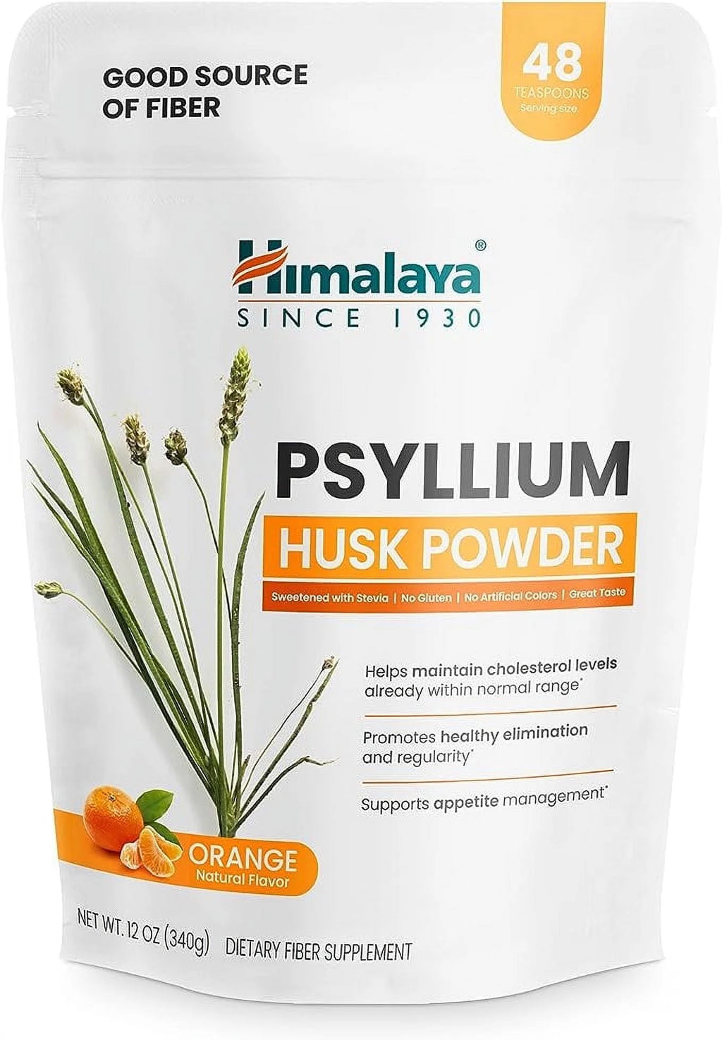 Orange Psyllium Husk Powder, Fiber Supplement, for Regularity & Digestive Support, 12 Oz