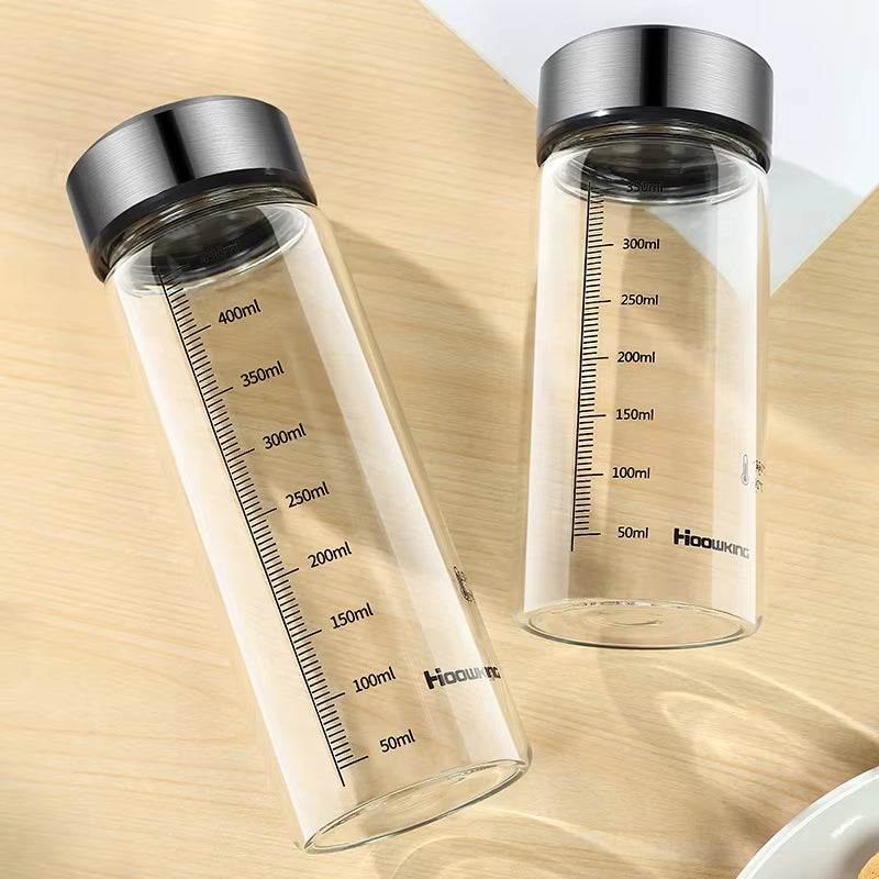Portable Glass Water Bottle Hot Milk Bottle Graduated Cup with Lid Refrigerated Milk Tea Cup Outdoor Sports Water Bottle