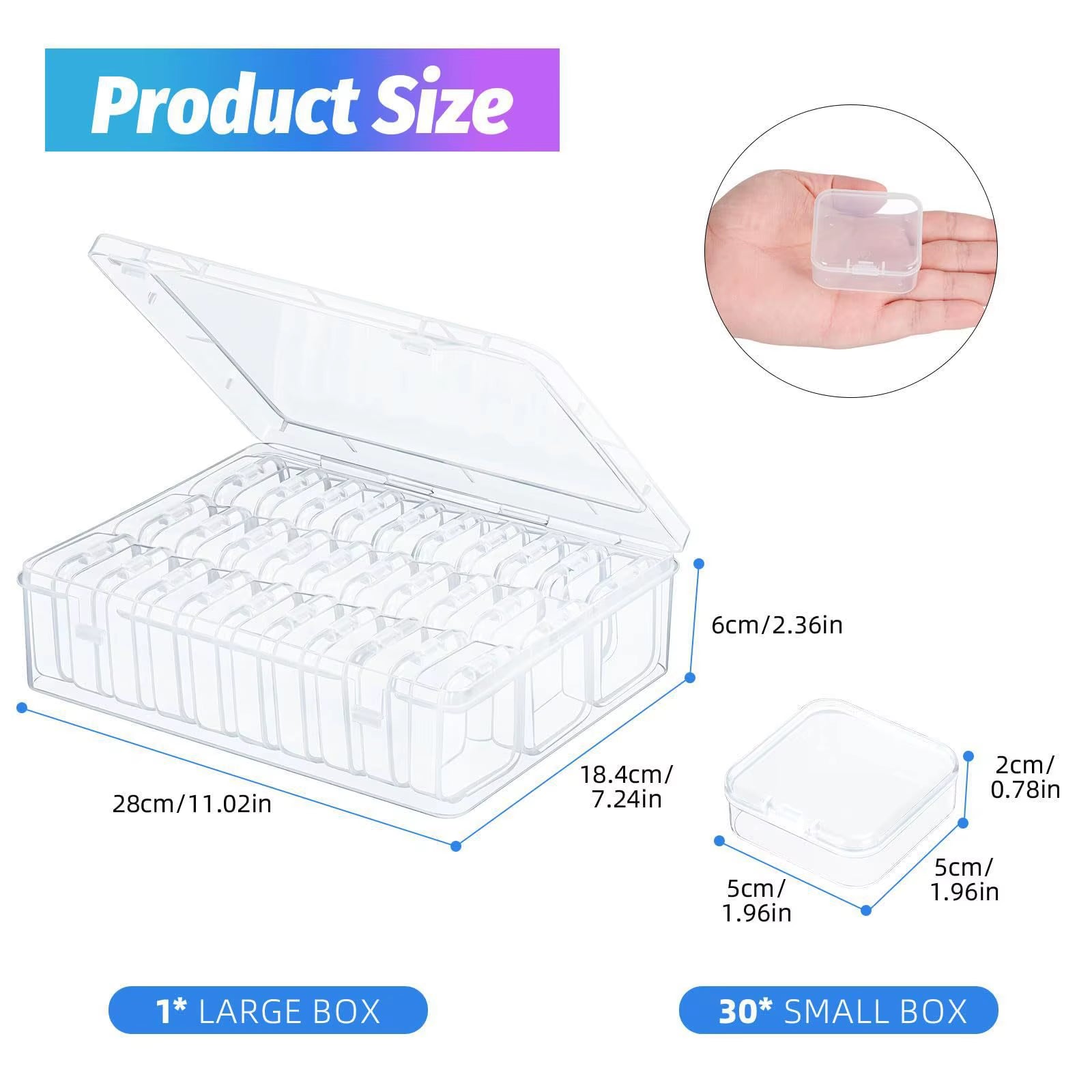 30Pcs Small Clear Plastic Bead Storage Box Bead Organizer Box Containers with Hinged Lid for Storage of Small Items