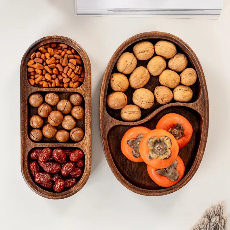 South American Walnut Wood Fruit Tray Divided Snack Plate Solid Wood Living Room Nut Fruit Plate Home Decorative Accessories