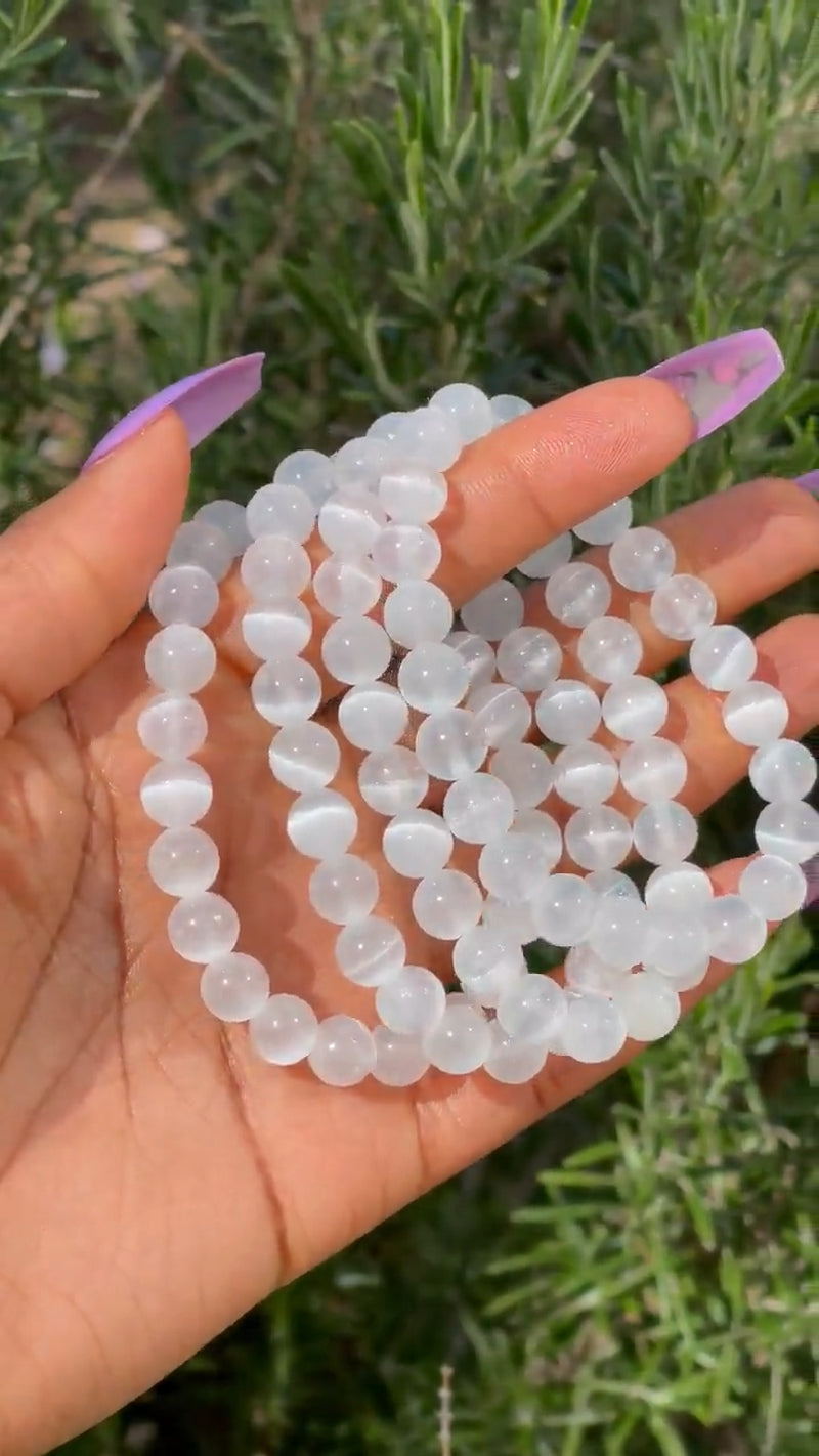 Genuine Selenite 8M Beads Healing Balance Reiki Stretch Women Men Bracelet Gifts
